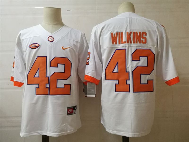 Men Clemson Tigers #42 Wilkins White Nike 2025 NCAA Jersey->ncaa teams->NCAA Jersey